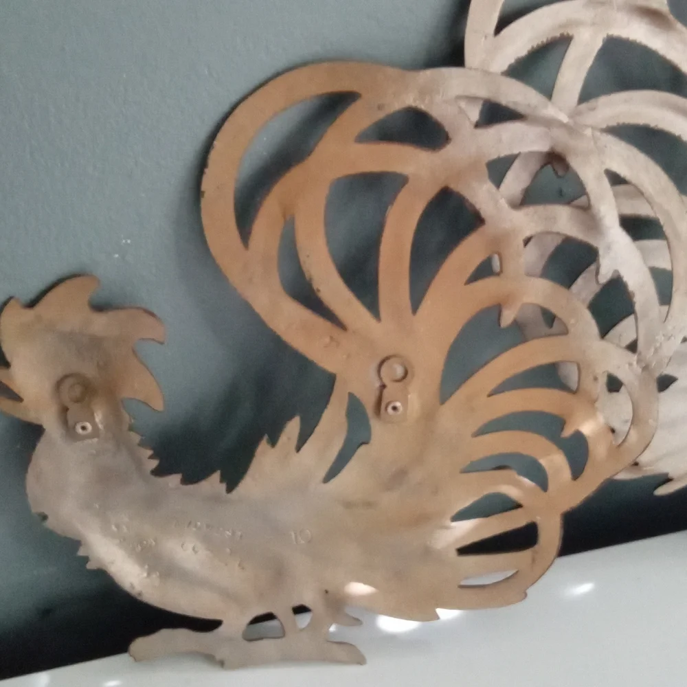 Vintage Metal Rooster Pair Wall‎ Decor Farmhouse Country Garden Art
